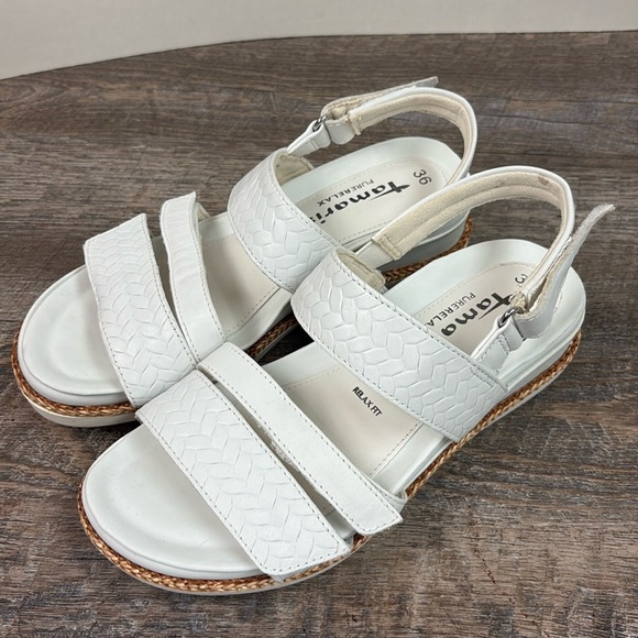 Tamaris Women’s PureRelax White Leather Sandals EU36 US5.5/6.0 - Picture 1 of 8